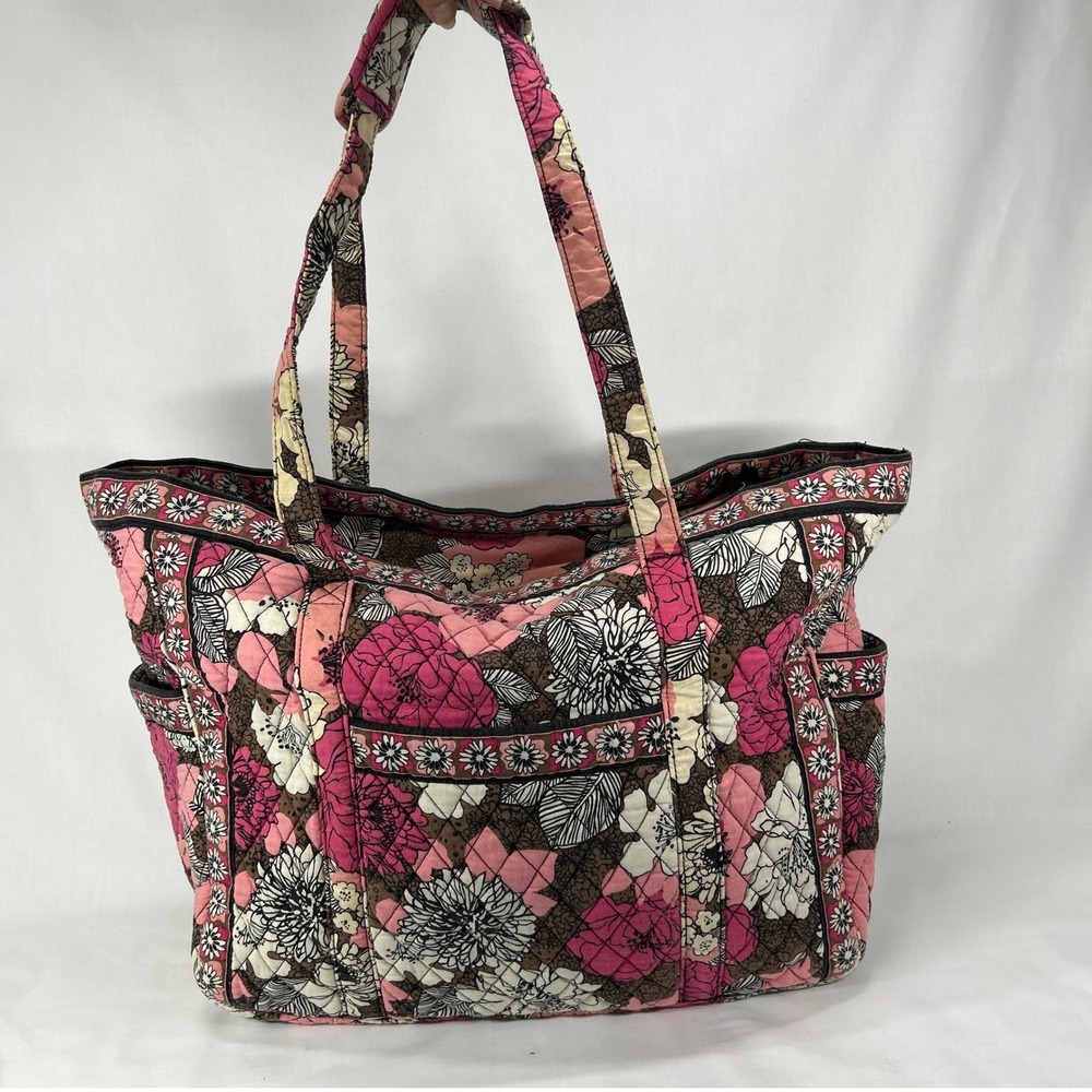 Vintage Y2K Vera Bradley Pink & Brown Floral Quilted Cotton Tote Bag Carry On